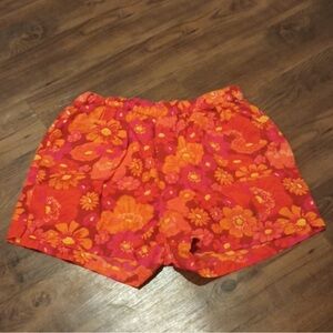 Free People Orange Pink Floral Boxy Fit Cotton Shorts A36